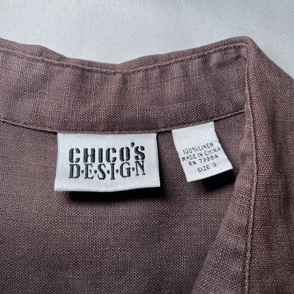 Vintage Chicos Design 100% Linen Shirt Sz 3 XL Brown Button Up Long Sleeve Tunic - Picture 4 of 8